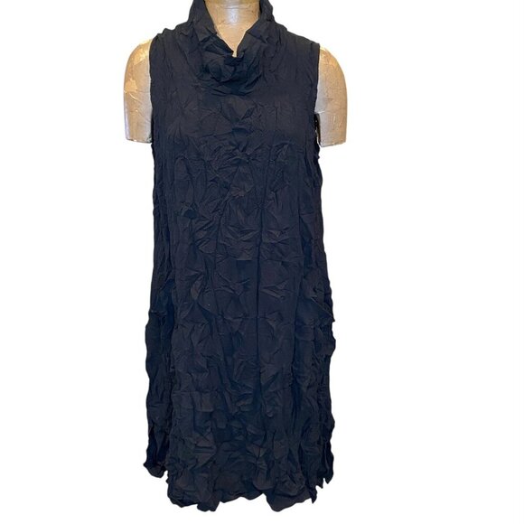 Chalet et Ceci Sleeveless Crinkle Dress with Pockets L Black 273F - Picture 1 of 8
